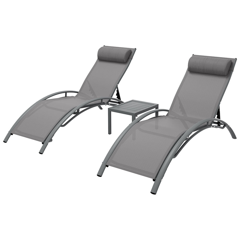 Keppel 3 Piece Sun Lounge Set, Grey Steel