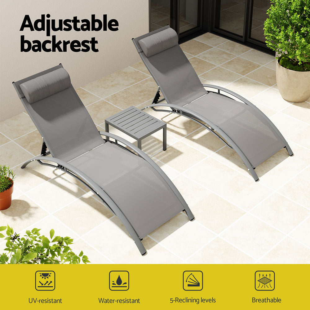 Keppel 3 Piece Sun Lounge Set, Grey Steel
