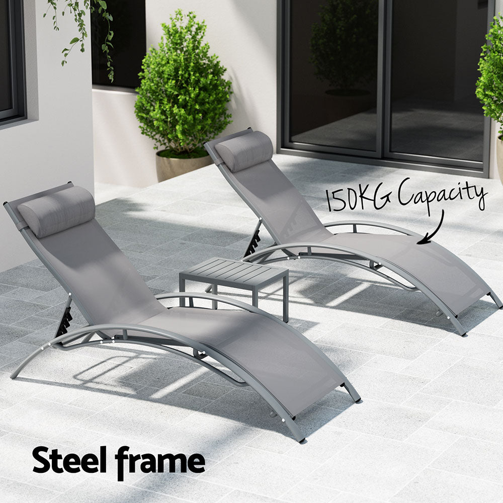 Keppel 3 Piece Sun Lounge Set, Grey Steel