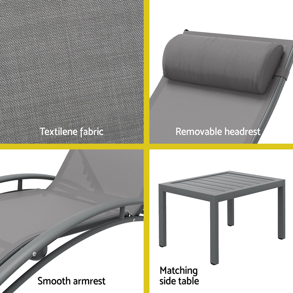 Keppel 3 Piece Sun Lounge Set, Grey Steel