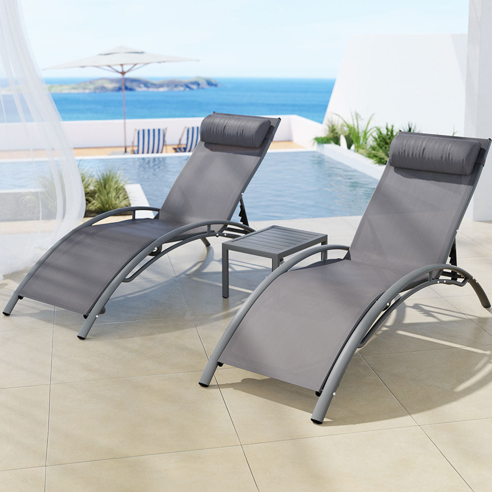 Keppel grey steel sun lounge set in an outdoor setting