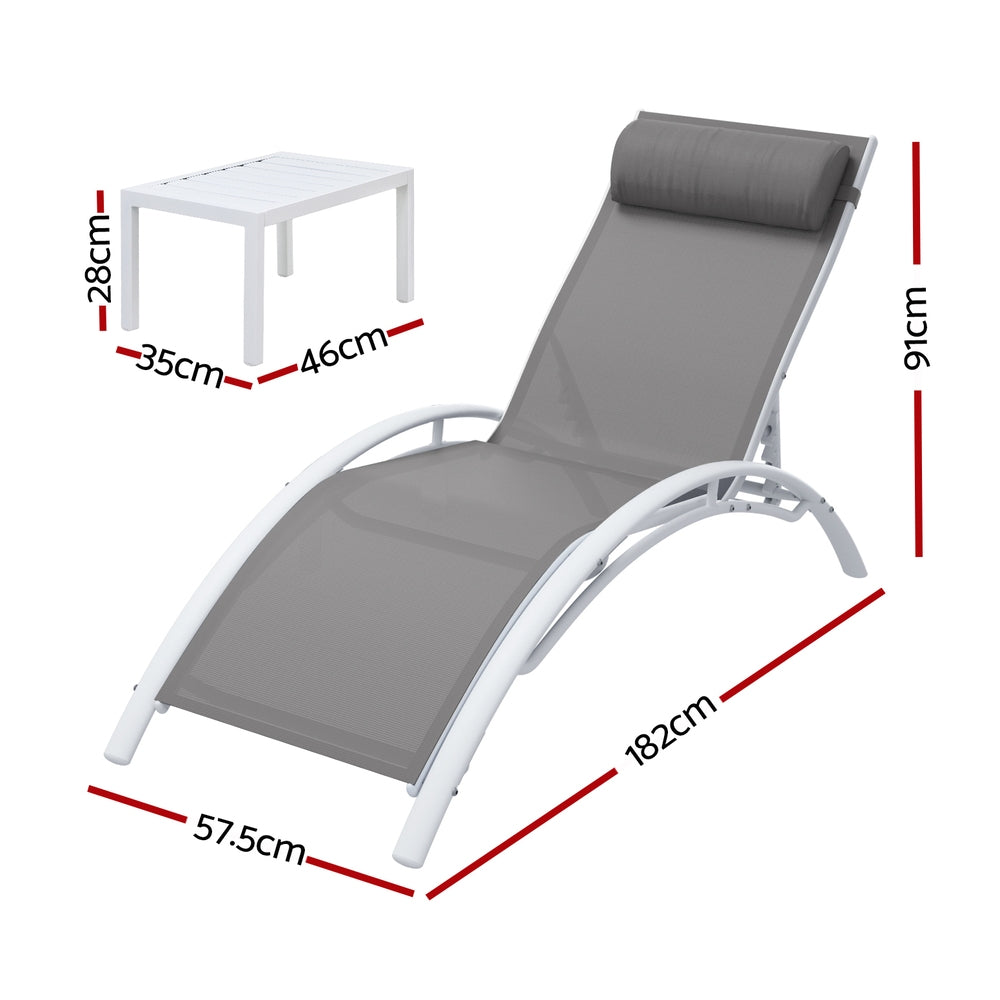 Keppel 3 Piece Sun Lounge Set, White Steel
