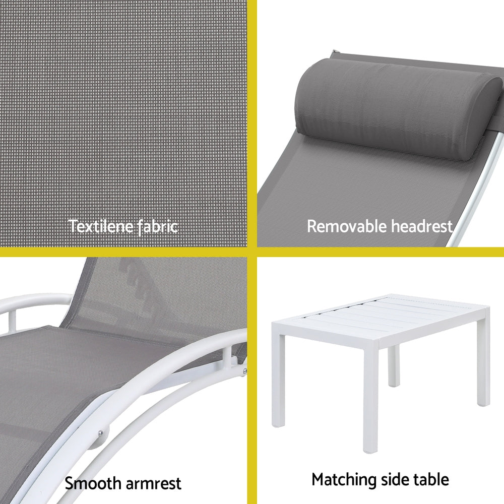 Keppel 3 Piece Sun Lounge Set, White Steel
