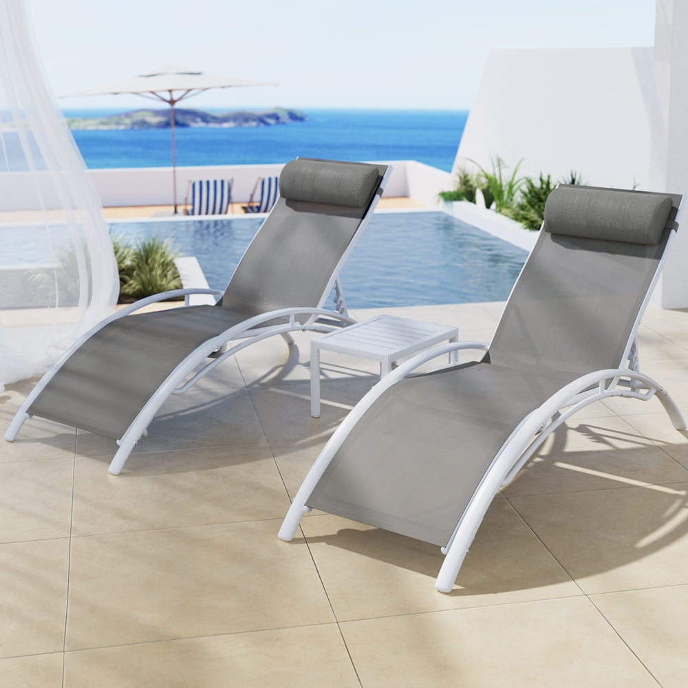 Keppel 3 Piece Sun Lounge Set, White Steel