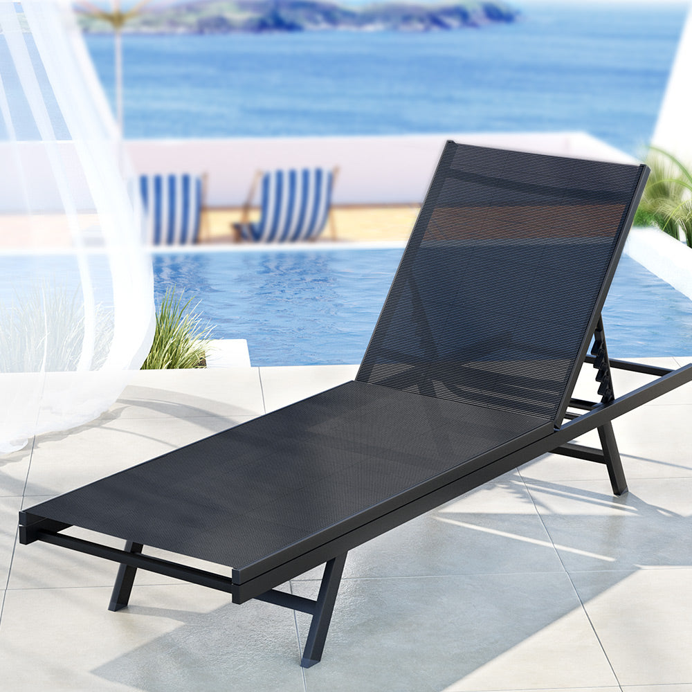 Keppel black steel sun lounge in an outdoor setting
