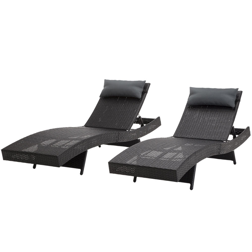 Agnes Water 2pcs Sun Lounge, Black Wicker