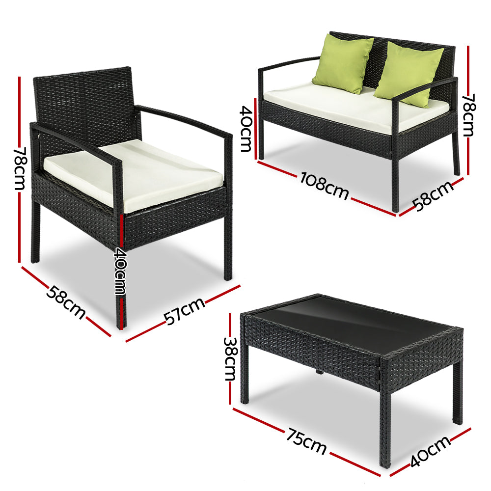 Clontarf 4 Piece Outdoor Sofa Set, Black