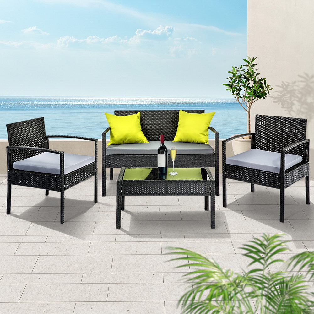 Clontarf 4 Piece Outdoor Sofa Set, Black