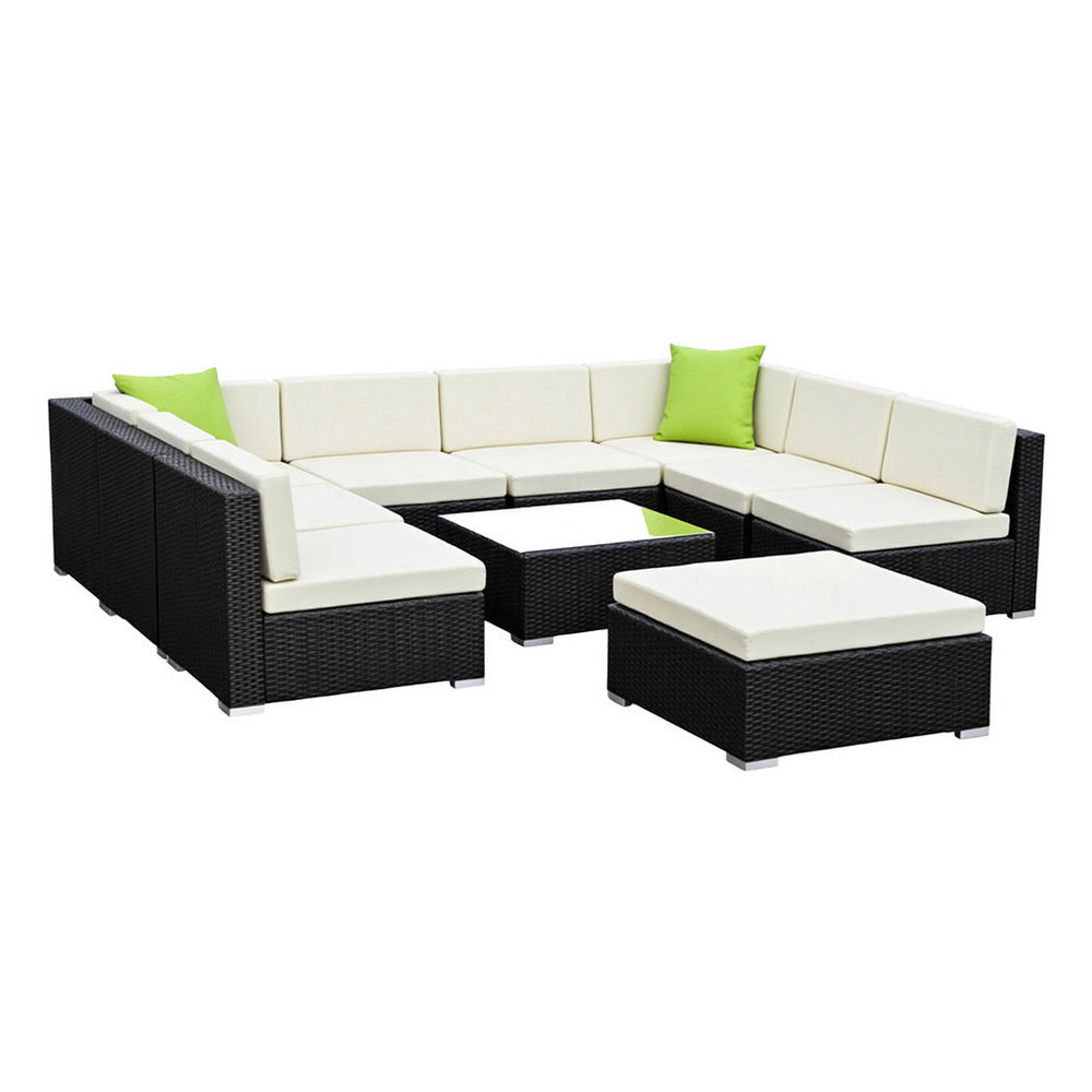 Hervey Bay 10 Piece Outdoor Corner Lounge Set, Black Wicker
