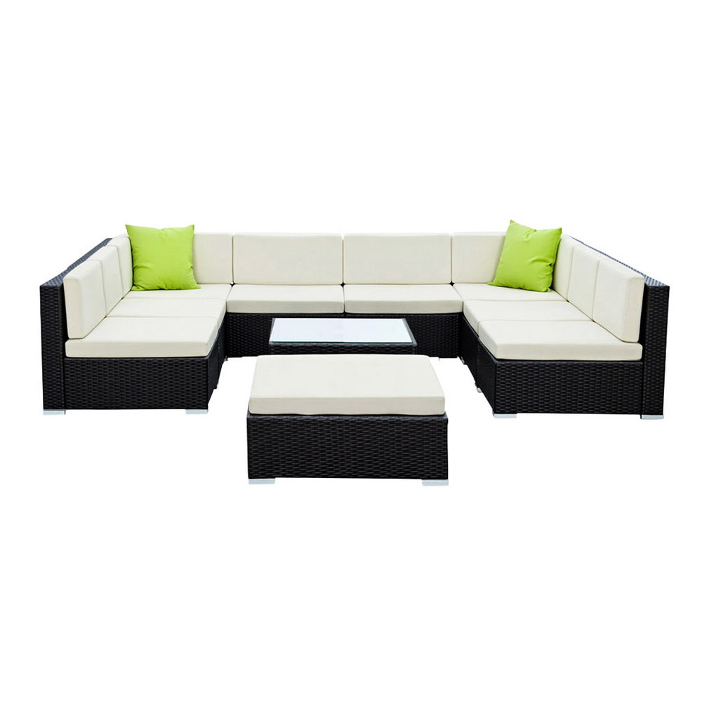 Hervey Bay 10 Piece Outdoor Corner Lounge Set, Black Wicker