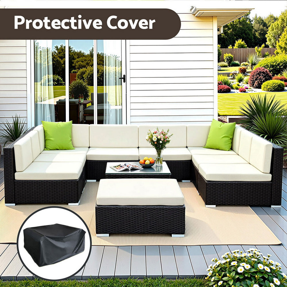 Hervey Bay 10 Piece Outdoor Corner Lounge Set, Black Wicker