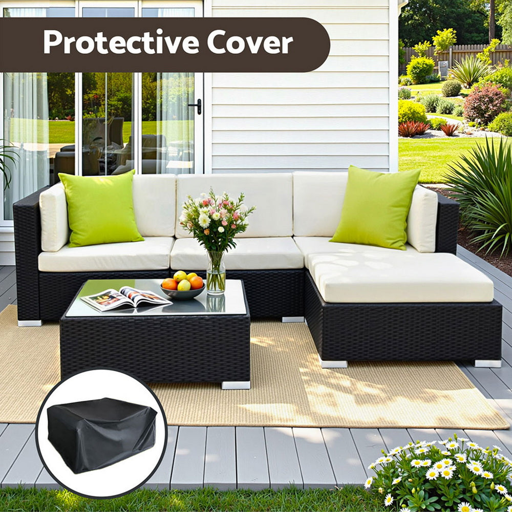 Hervey Bay 5 Piece Outdoor Corner Lounge Set, Black Wicker