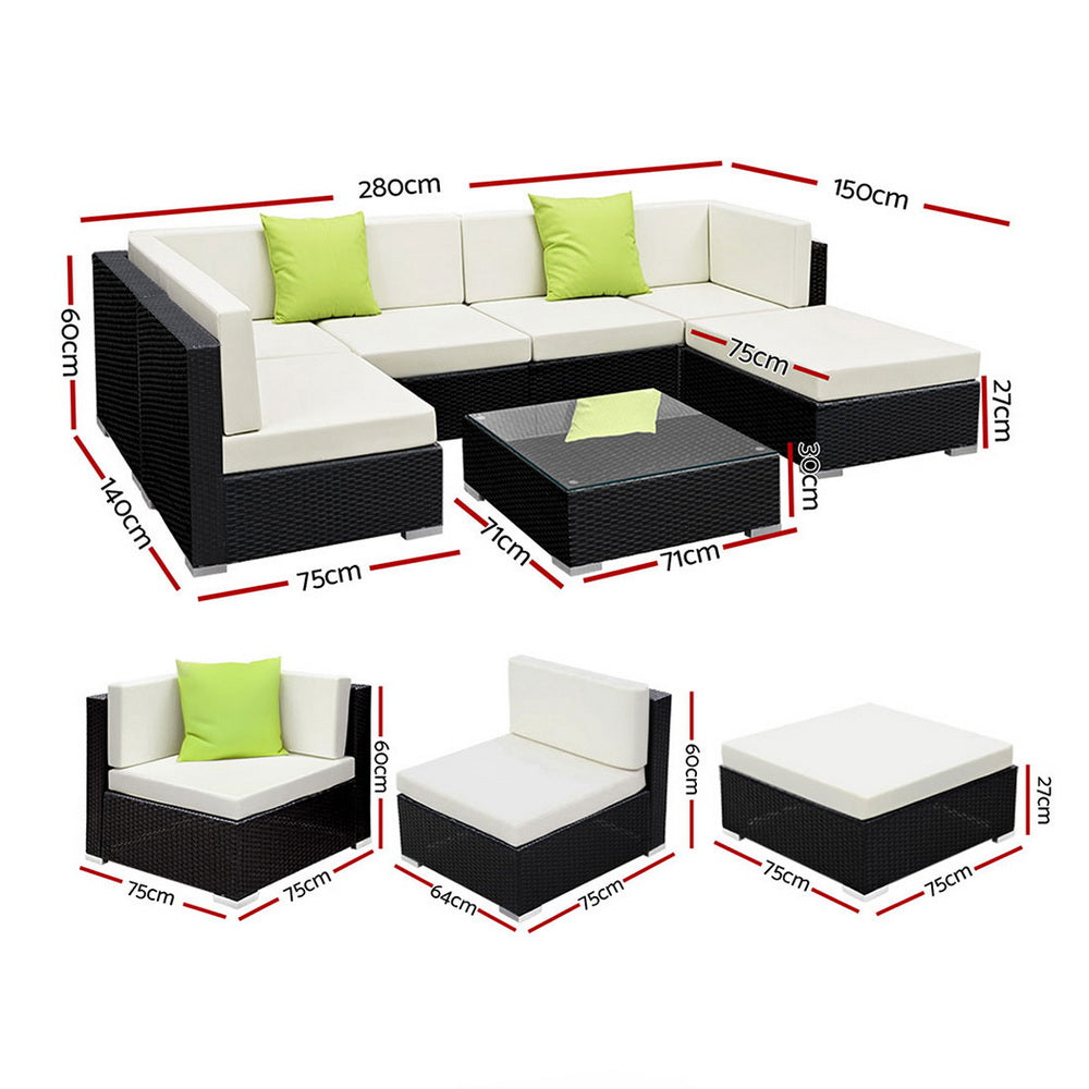Hervey Bay 7 Piece Outdoor Corner Lounge Set, Black Wicker