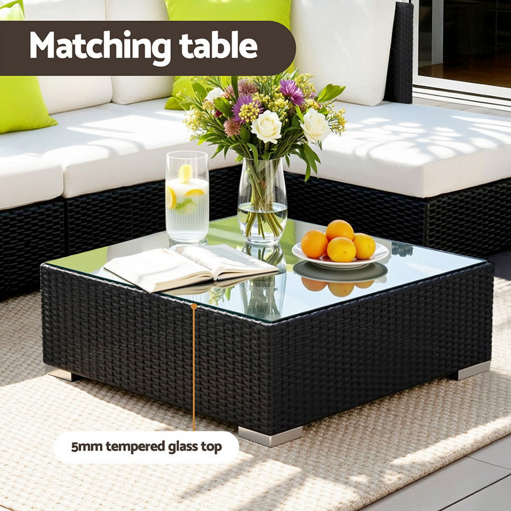 Hervey Bay 7 Piece Outdoor Corner Lounge Set, Black Wicker