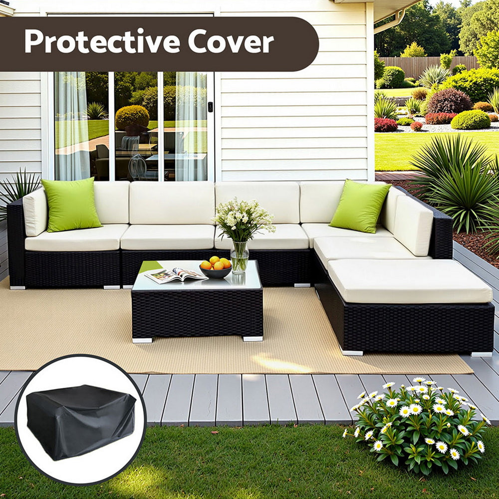 Hervey Bay 7 Piece Outdoor Corner Lounge Set, Black Wicker