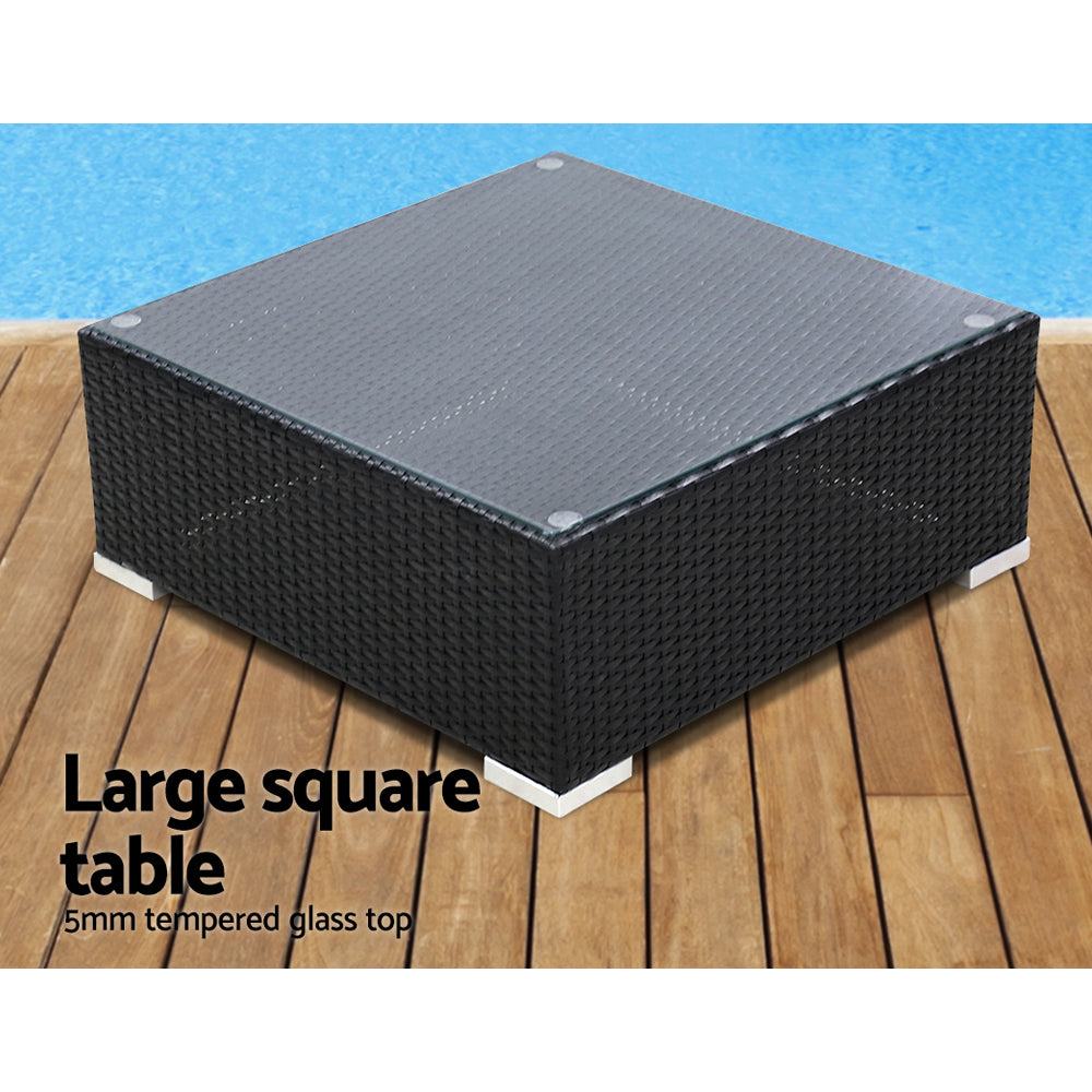 Hervey Bay 7 Piece 6 Seater Outdoor Corner Lounge Set, Black Wicker