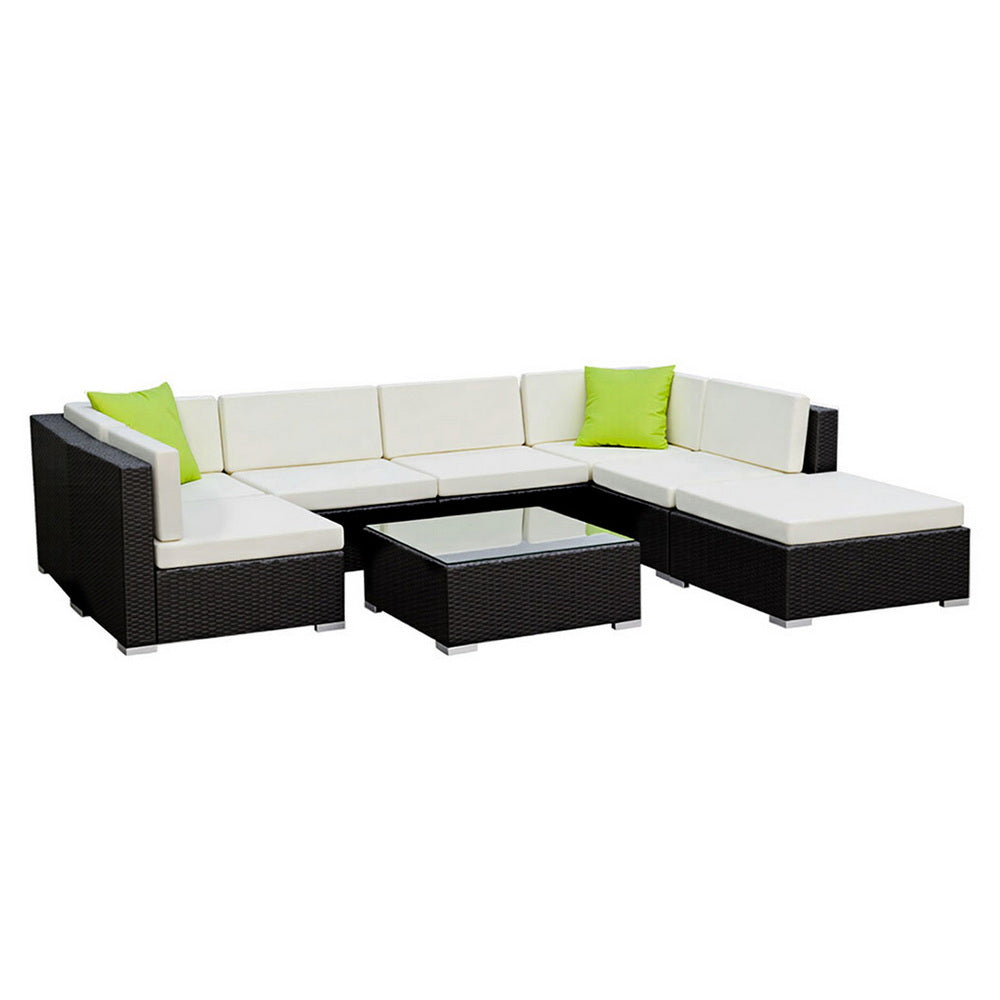 Hervey Bay 8 Piece Outdoor Corner Lounge Set, Black Wicker