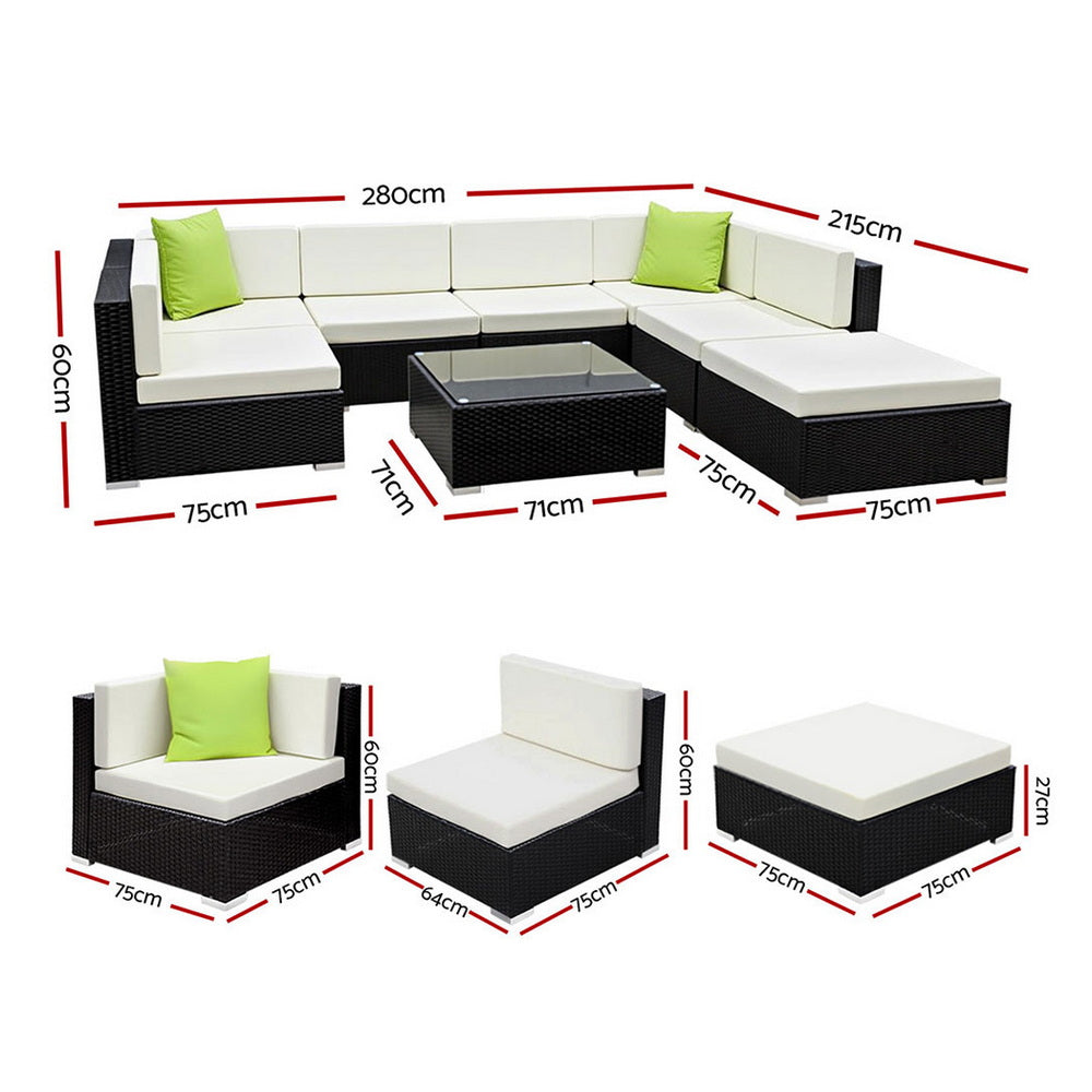 Hervey Bay 8 Piece Outdoor Corner Lounge Set, Black Wicker