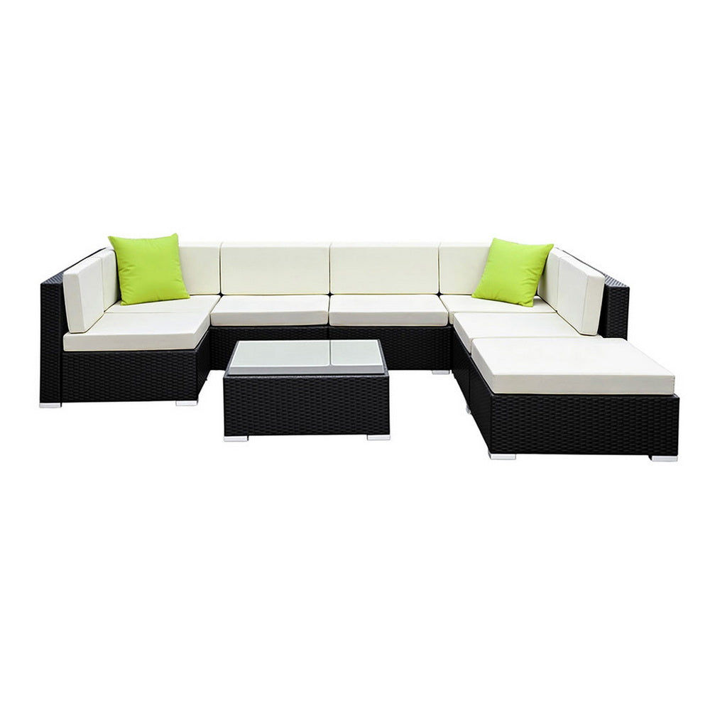 Hervey Bay 8 Piece Outdoor Corner Lounge Set, Black Wicker