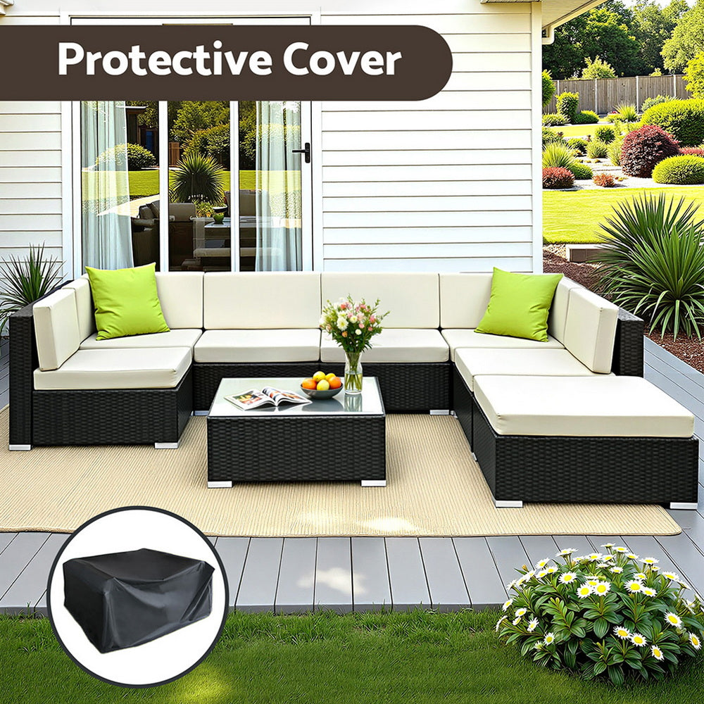 Hervey Bay 8 Piece Outdoor Corner Lounge Set, Black Wicker