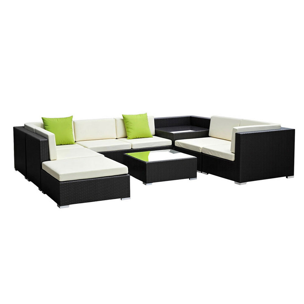 Hervey Bay 9 Piece Outdoor Corner Lounge Set, Black Wicker