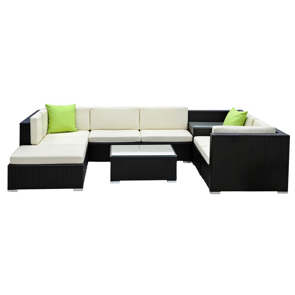 Hervey Bay 9 Piece Outdoor Corner Lounge Set, Black Wicker