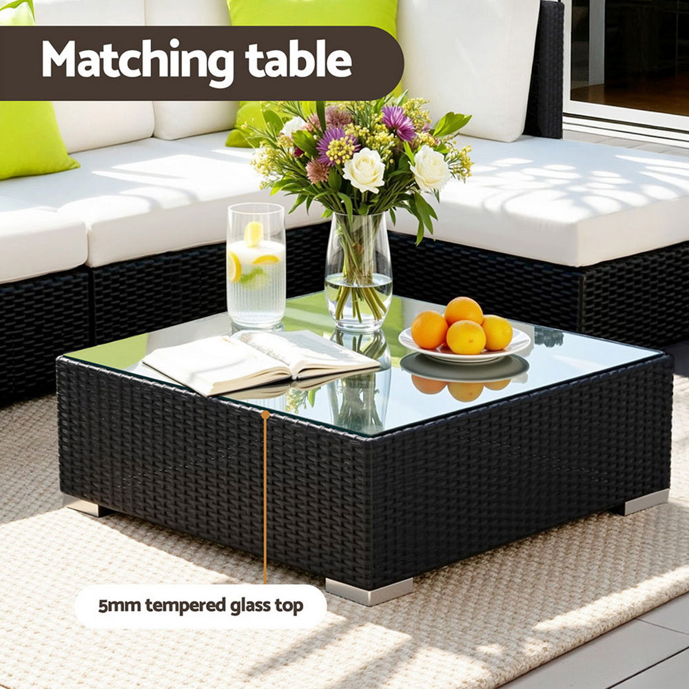 Hervey Bay 9 Piece Outdoor Corner Lounge Set, Black Wicker
