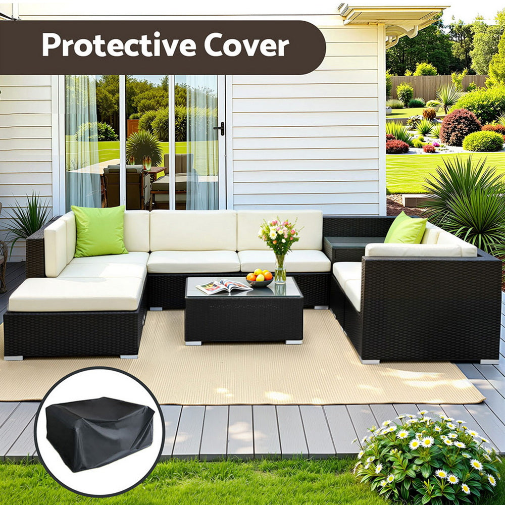 Hervey Bay 9 Piece Outdoor Corner Lounge Set, Black Wicker