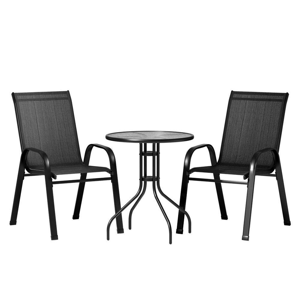 Bucasia 3 Piece Outdoor Dining Set, Black Steel