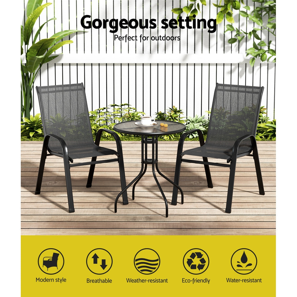 Bucasia 3 Piece Outdoor Dining Set, Black Steel