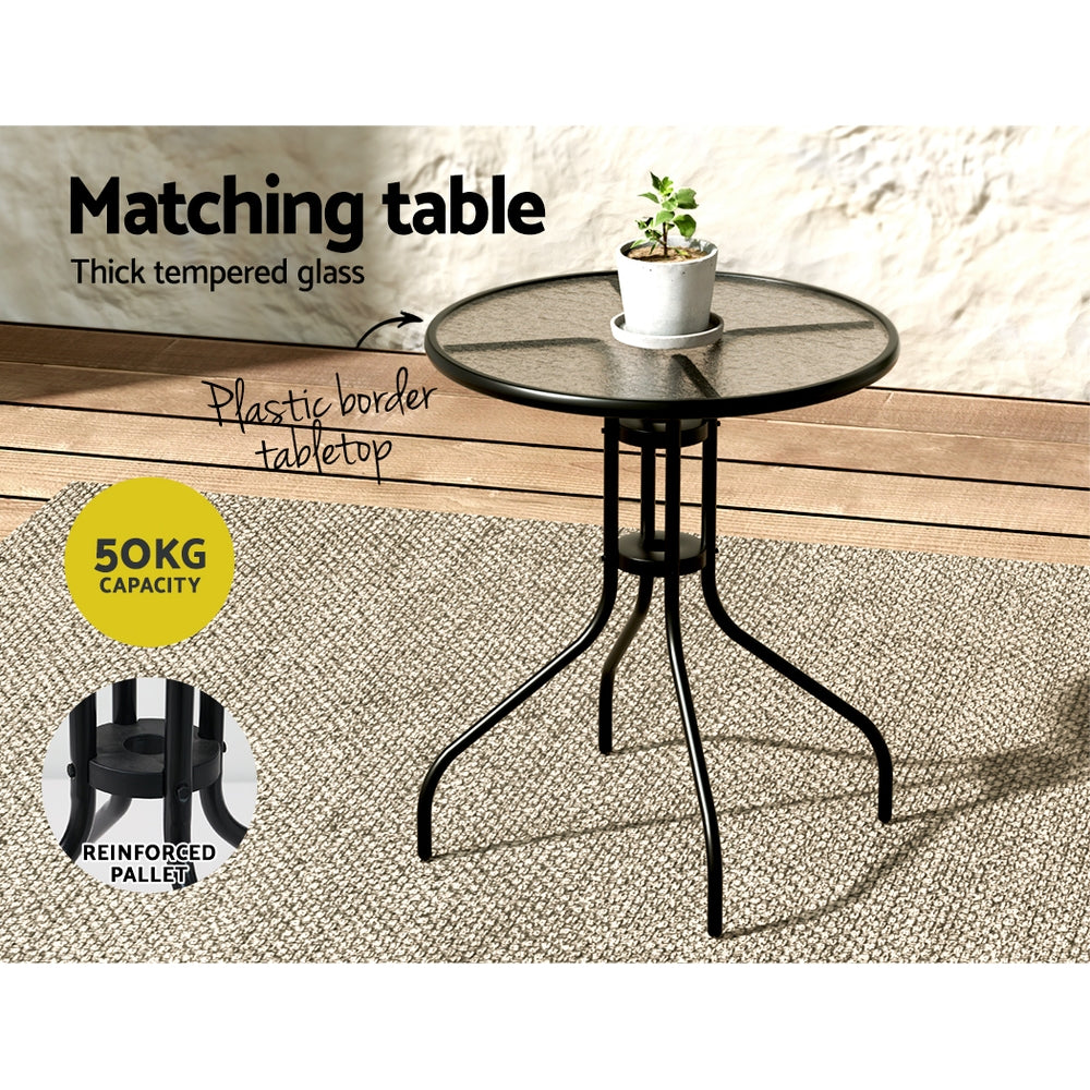 Bucasia 3 Piece Outdoor Dining Set, Black Steel