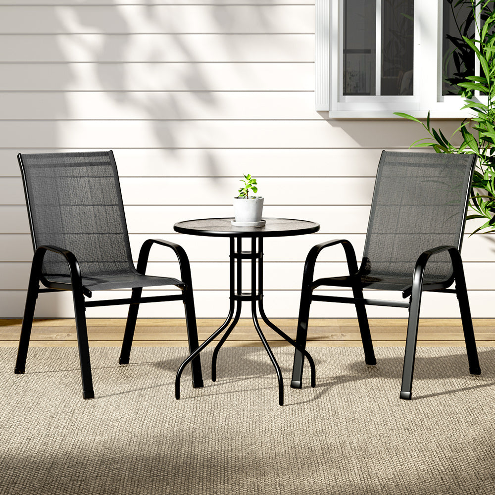 Bucasia black steel outdoor dining set in an outdoor setting