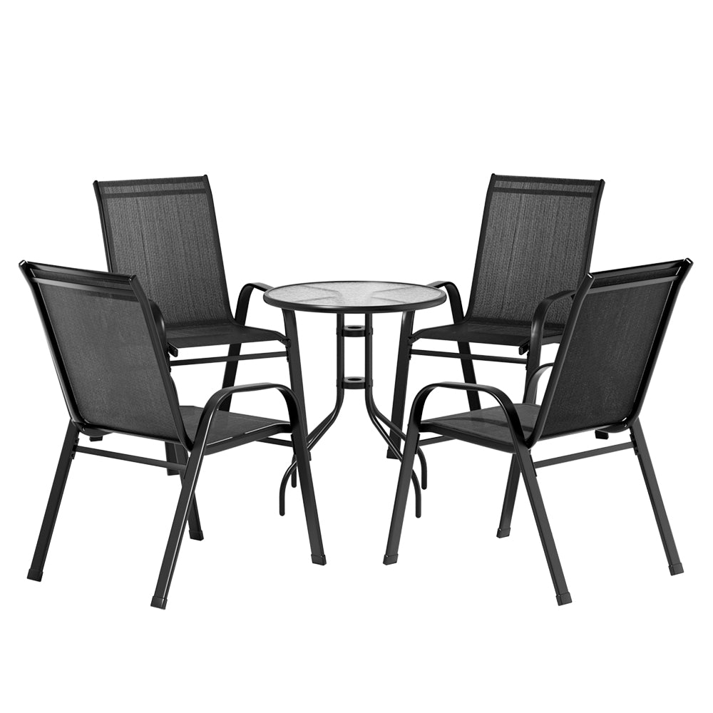 Bucasia 5 Piece Outdoor Dining Set, Black Steel