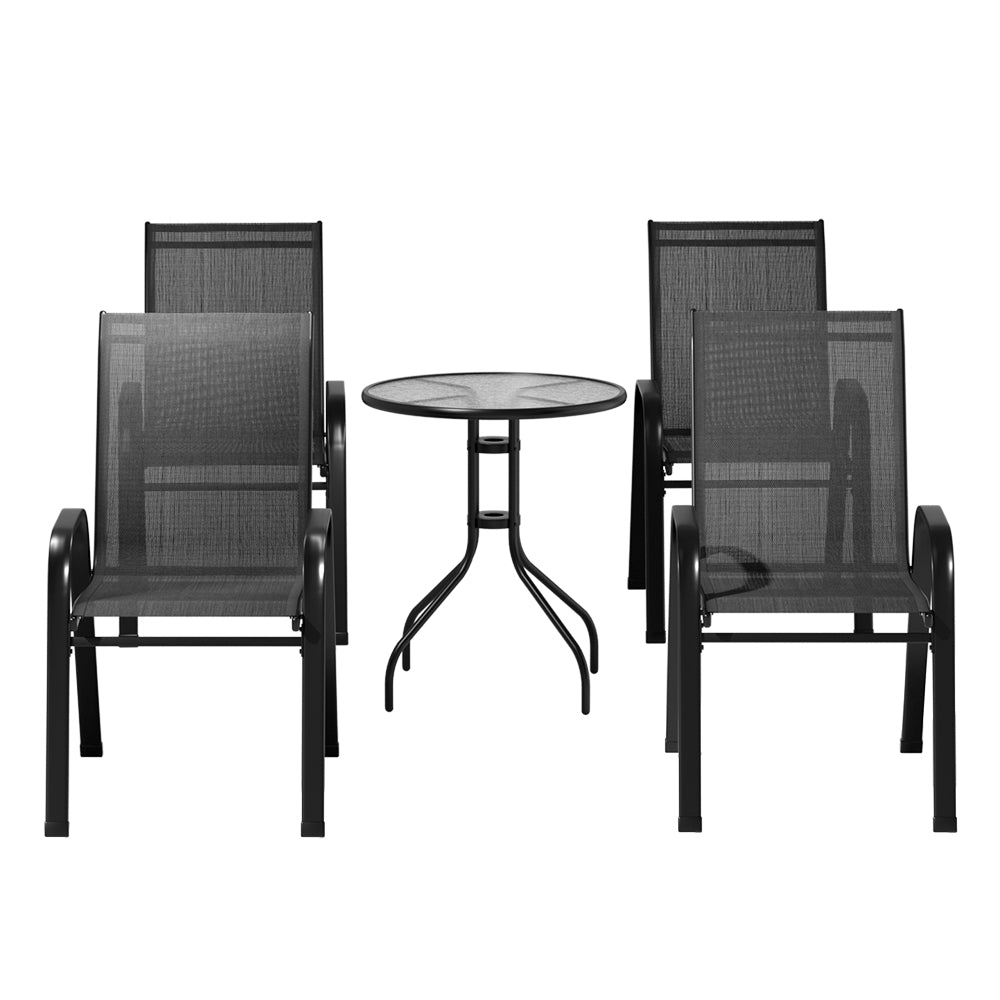 Bucasia 5 Piece Outdoor Dining Set, Black Steel