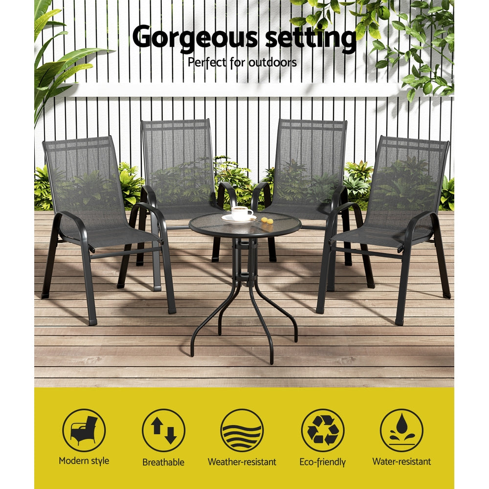 Bucasia 5 Piece Outdoor Dining Set, Black Steel