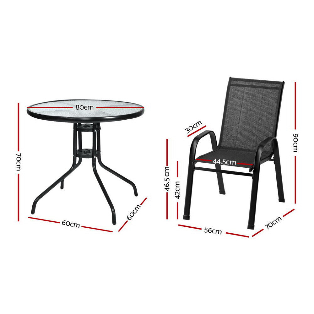 5 Piece Outdoor Dining Set With Stackable Chairs, Black