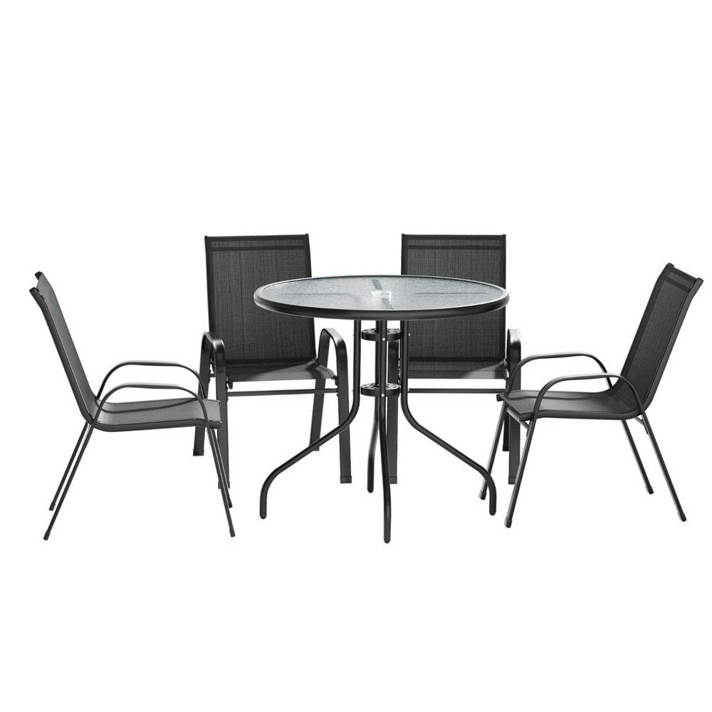 5 Piece Outdoor Dining Set With Stackable Chairs, Black