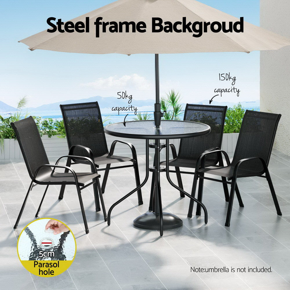 5 Piece Outdoor Dining Set With Stackable Chairs, Black
