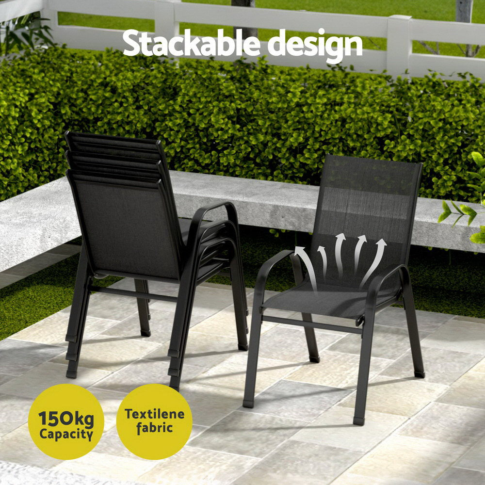 5 Piece Outdoor Dining Set With Stackable Chairs, Black