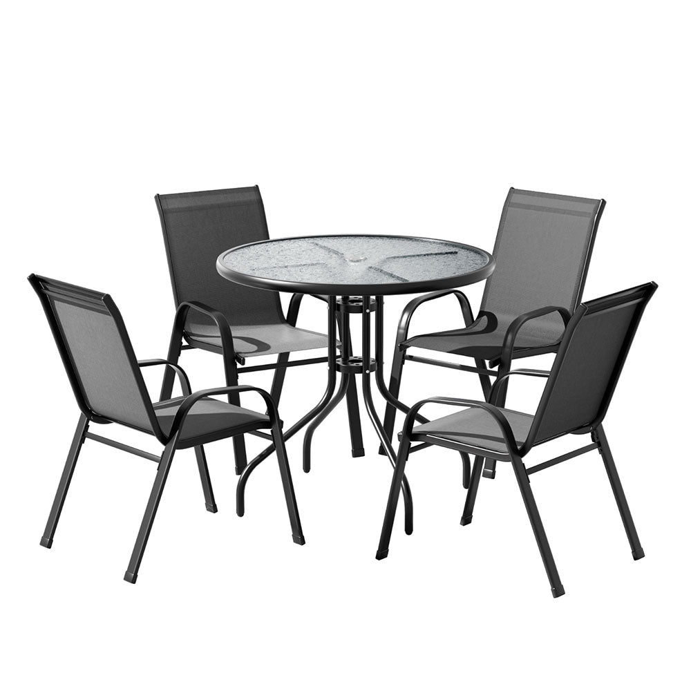 5 Piece Outdoor Dining Set With Stackable Chairs, Grey