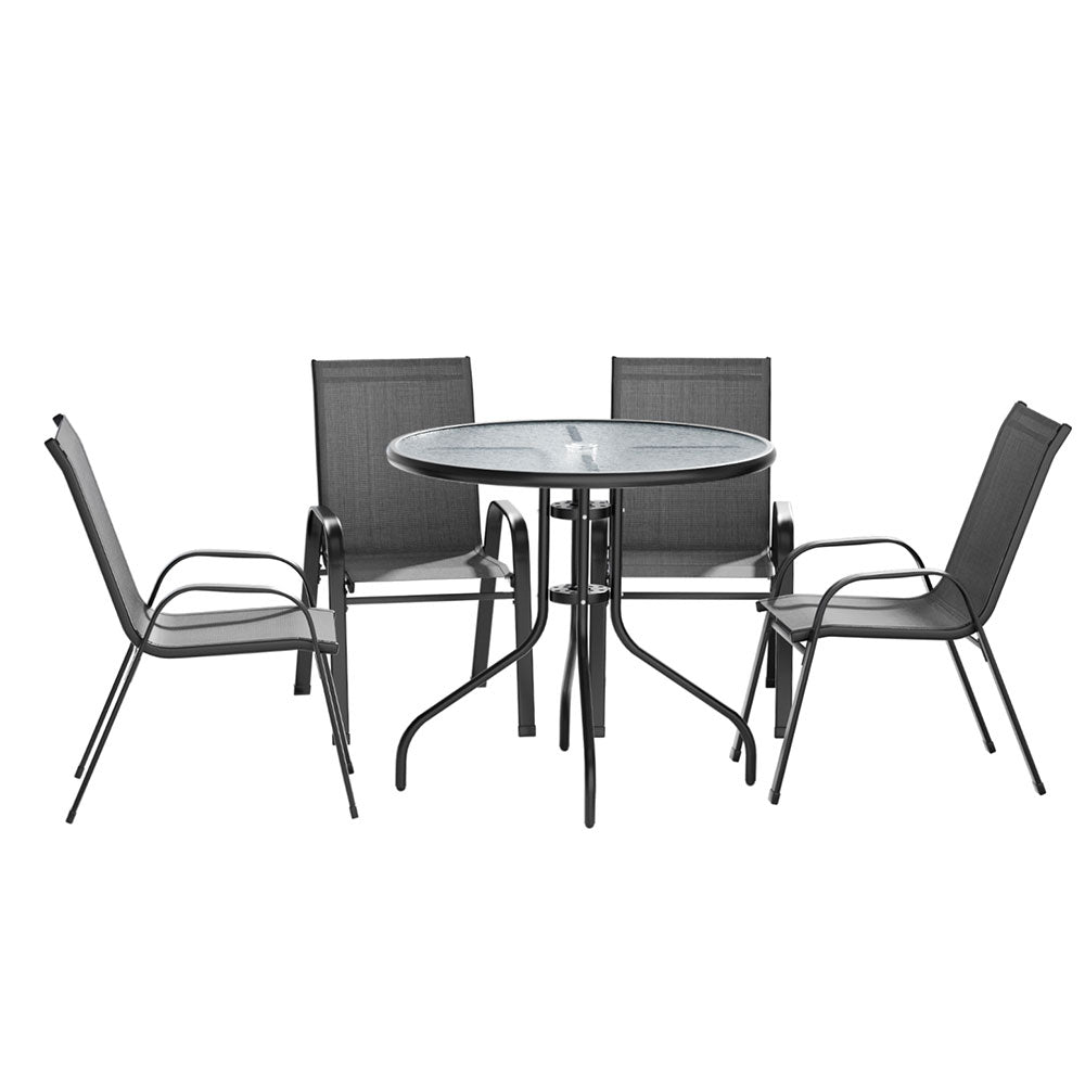 5 Piece Outdoor Dining Set With Stackable Chairs, Grey