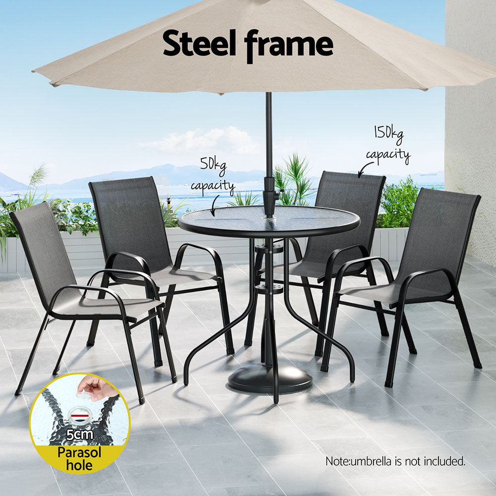 5 Piece Outdoor Dining Set With Stackable Chairs, Grey