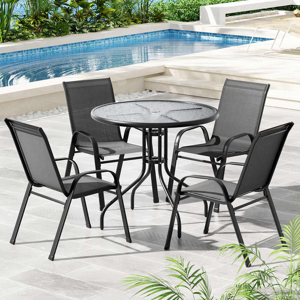 5 Piece Outdoor Dining Set With Stackable Chairs, Grey