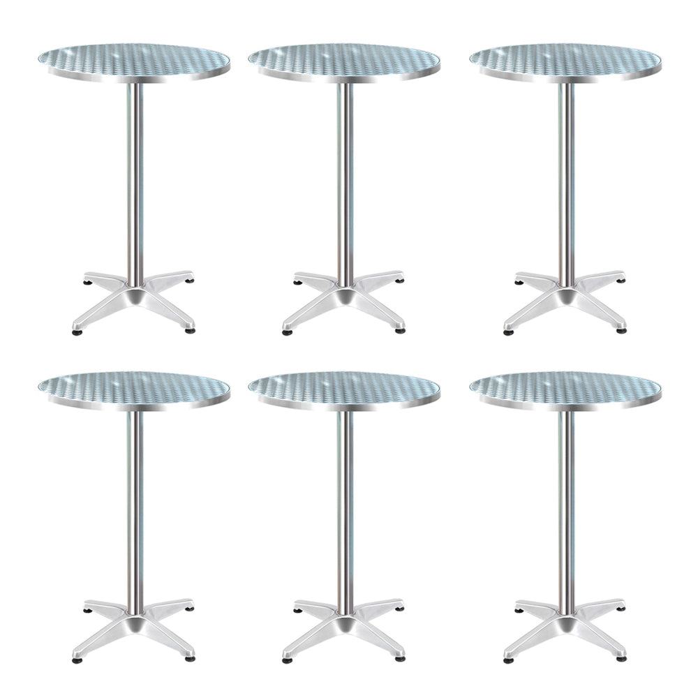 Bowen 6pcs Outdoor Bar Table, Round Silver Aluminium