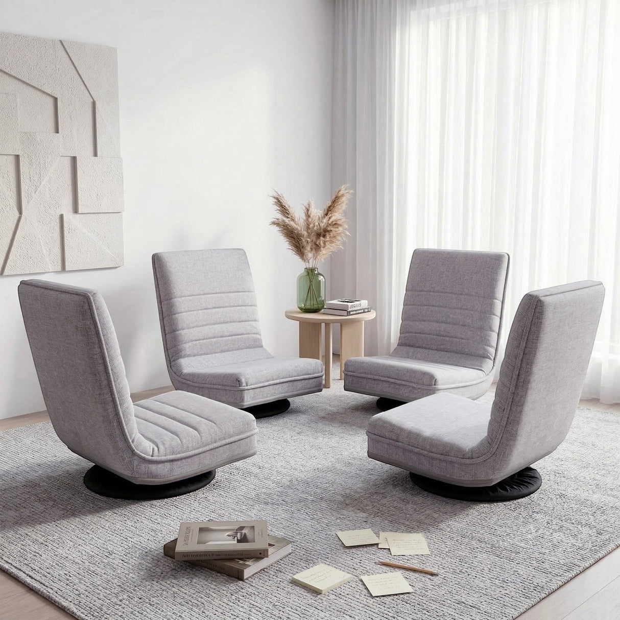 Blackheath grey swivel floor chair in a modern living room