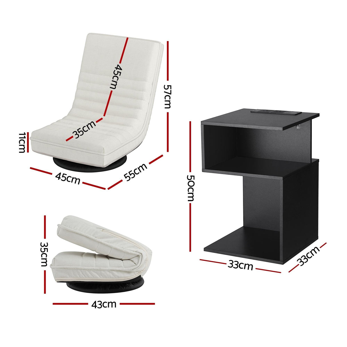 Wentworth Falls Floor Chair and Charging Bedside Table Set, White