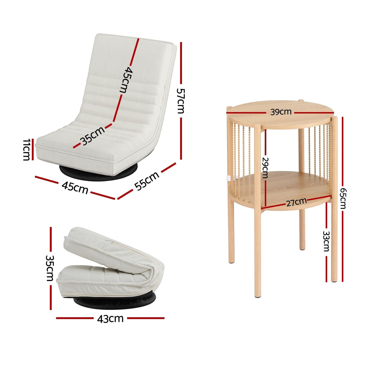 Wentworth Falls Floor Chair and Round Side Table Set, White