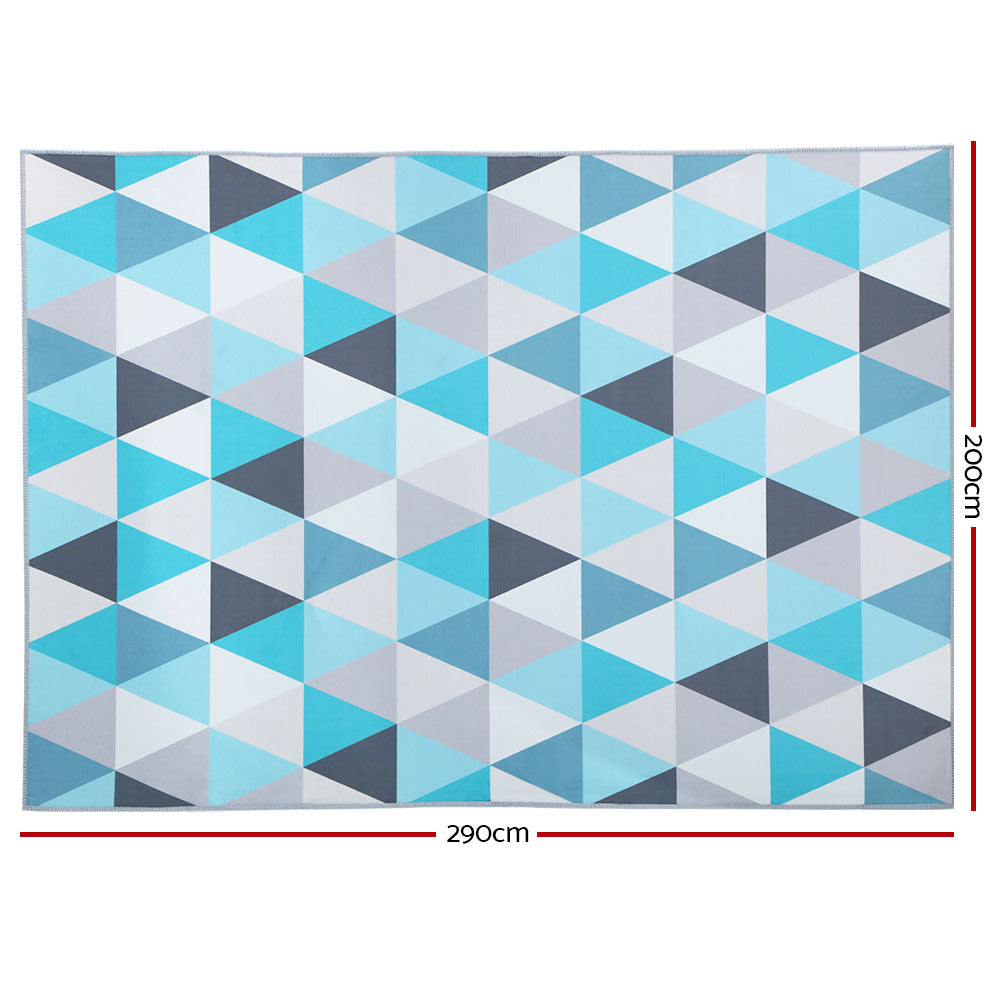 Classic short pile flannel floor rug beige and blue 200x290cm