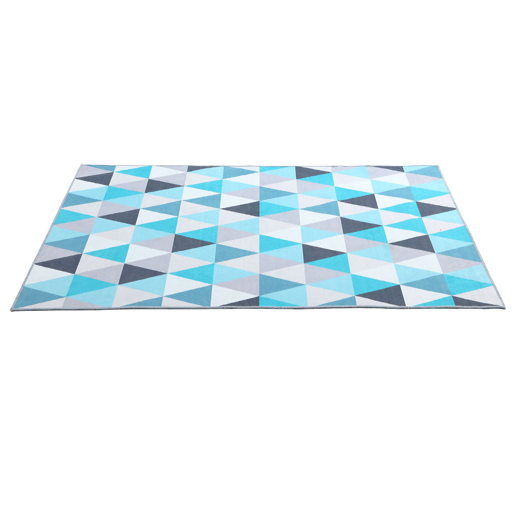 Classic short pile flannel floor rug beige and blue 200x290cm