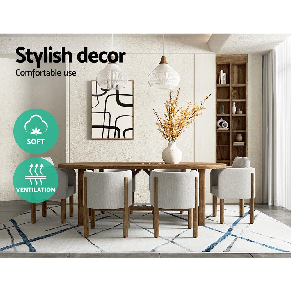 Geometric short pile flannel floor rug blue and grey 200x290cm
